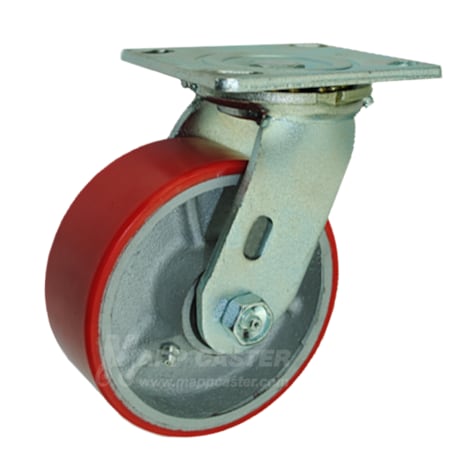 Mapp Caster 5"X2" Red Polyurethane on Iron Wheel Swivel Caster - 1,100 Lbs Cap 146PURB520S